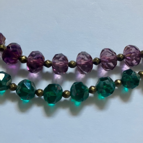Purple and Green Faceted Czech Glass Beaded Layered Necklace Brass Accents - Picture 8 of 12